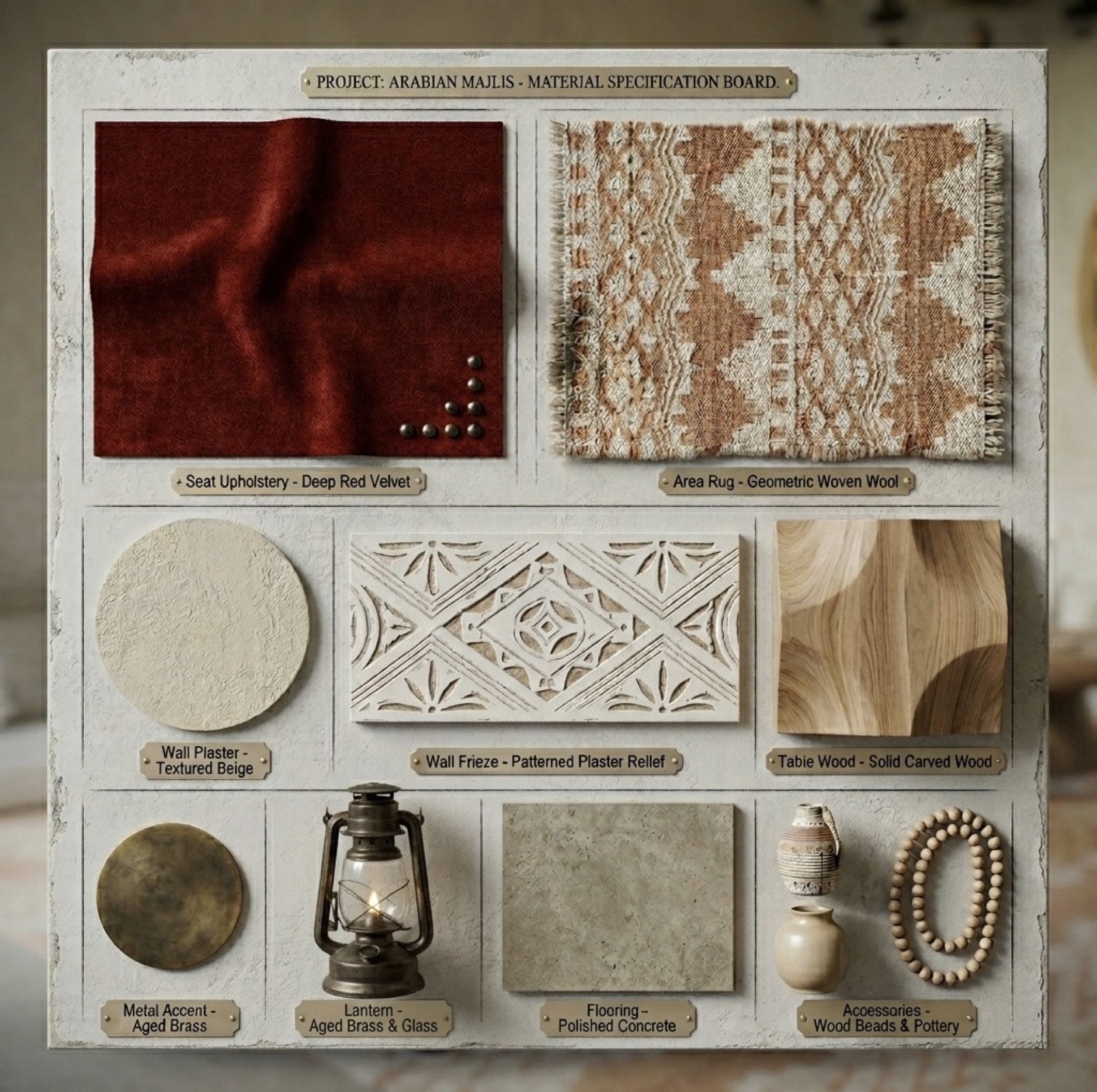 Material and detail specification board from a Green Arch project