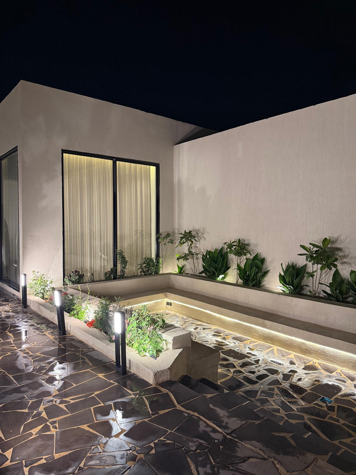 The entrance courtyard, a wider angle after dark